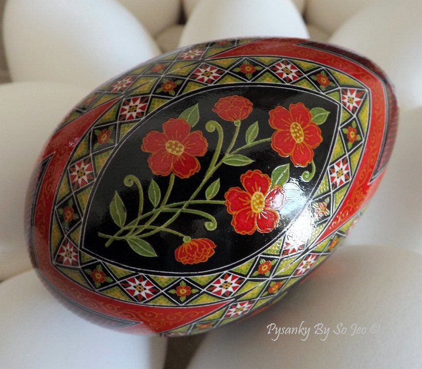 Scarlet Posies Pysanka Pysanky Ukrainian Easter Egg Batik Art by So Jeo